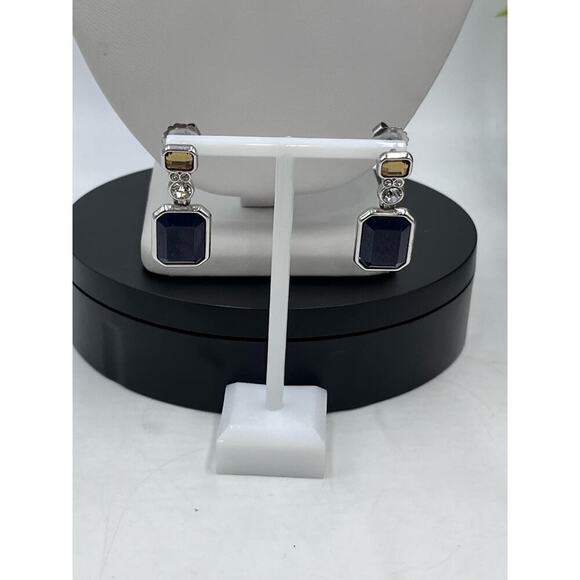 Lia Sophia Drama Club Blue Yellow Rhinestone Silver Tone Necklace Earring Set - Picture 6 of 14